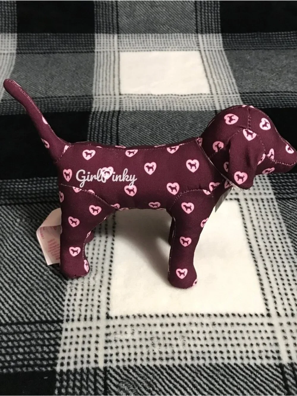 VS PINK FRIDAY COLOR-BLOCK FLEECE COZY BLANKET & MAROON MINI DOG LOVEY BUNDLE